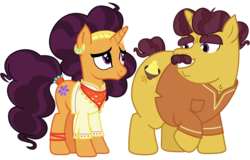 Size: 4700x3000 | Tagged: safe, artist:cheezedoodle96, coriander cumin, saffron masala, pony, unicorn, g4, spice up your life, .svg available, cute, father and daughter, female, happy, inkscape, looking at each other, male, mare, saffronbetes, simple background, stallion, svg, transparent background, vector