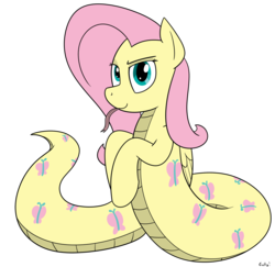 Size: 1673x1625 | Tagged: safe, artist:rapidstrike, fluttershy, lamia, original species, snake, g4, female, fluttersnake, forked tongue, hissing, lamiafied, lamiashy, solo, species swap