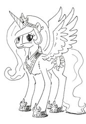 Size: 876x1269 | Tagged: safe, artist:shoeunit, princess celestia, g4, female, lineart, monochrome, solo, traditional art