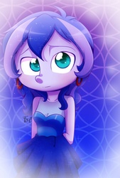 Size: 735x1088 | Tagged: safe, artist:fj-c, princess luna, vice principal luna, equestria girls, g4, breasts, cleavage, clothes, dress, earring, female, humanized, jewelry, piercing, solo, younger