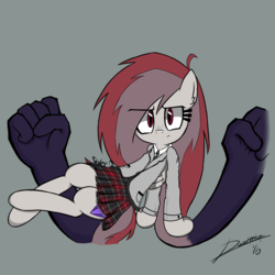 Size: 2000x2000 | Tagged: safe, artist:untaloc, oc, oc only, oc:skyler diamond, pegasus, pony, angry, clothes, cute, fight, hand, high res, looking at you, mutant, plaid, pleated skirt, simple background, skirt, solo, uniform
