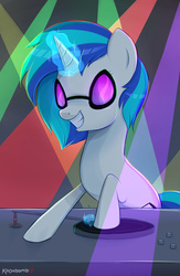 Size: 1950x3000 | Tagged: safe, artist:kodabomb, dj pon-3, vinyl scratch, g4, female, magic, solo, turntable