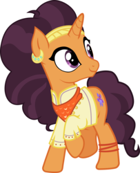 Size: 3916x4830 | Tagged: safe, artist:outlawquadrant, saffron masala, pony, g4, spice up your life, absurd resolution, bandana, chef, clothes, ear piercing, female, indian, indian pony, piercing, raised hoof, simple background, solo, transparent background, vector