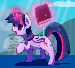 Size: 1100x1000 | Tagged: safe, artist:talimingi, twilight sparkle, alicorn, pony, g4, book, cute, female, heart eyes, levitation, magic, open mouth, raised hoof, signature, solo, telekinesis, twiabetes, twilight sparkle (alicorn), wingding eyes