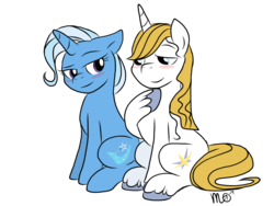Size: 1024x768 | Tagged: safe, artist:siekit442, prince blueblood, trixie, pony, unicorn, g4, blushing, duo, female, male, mare, ship:bluetrix, shipping, simple background, sitting, straight, transparent background, vector