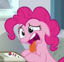 Size: 310x298 | Tagged: safe, screencap, pinkie pie, earth pony, pony, g4, spice up your life, cute, diapinkes, disgusted, female, floppy ears, mare, mawshot, open mouth, tongue out, uvula