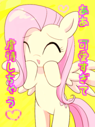 Size: 480x640 | Tagged: safe, artist:kokona, fluttershy, g4, cute, female, japanese, shyabetes, solo, translated in the comments