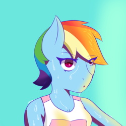 Size: 2000x2000 | Tagged: safe, artist:phantomis000, rainbow dash, anthro, g4, clothes, female, high res, solo, sweat, tank top
