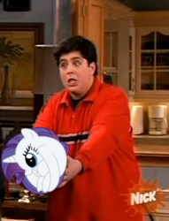 Size: 493x645 | Tagged: safe, rarity, human, pony, unicorn, g4, the gift of the maud pie, drake & josh, game sphere, horn, irl, irl human, josh nichols, josh peck, meme, parody, photo, rariball, spherical