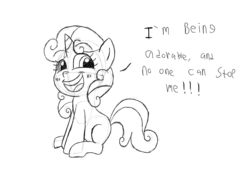 Size: 1210x817 | Tagged: dead source, safe, artist:totalsass, sweetie belle, g4, dialogue, female, monochrome, open mouth, sketch, solo