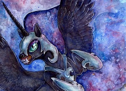 Size: 1280x931 | Tagged: safe, artist:anarchpeace, nightmare moon, g4, female, solo, traditional art, watercolor painting