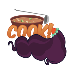 Size: 3120x3078 | Tagged: safe, artist:e-49, saffron masala, g4, cook, high res, simple background, sticker, tail, transparent background, vector, word