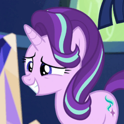 Size: 521x521 | Tagged: safe, screencap, starlight glimmer, twilight sparkle, alicorn, pony, unicorn, g4, season 6, spice up your life, animated, blinking, cute, embarrassed, female, frown, glimmerbetes, grin, mare, raised eyebrow, smiling, solo focus, squee, twilight sparkle (alicorn)