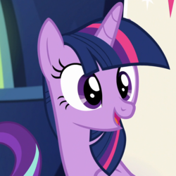 Size: 1011x1009 | Tagged: safe, screencap, starlight glimmer, twilight sparkle, alicorn, pony, g4, my little pony: friendship is magic, spice up your life, cute, open mouth, smiling, solo focus, twilight sparkle (alicorn)