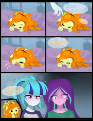 Size: 1980x2595 | Tagged: safe, artist:jankrys00, adagio dazzle, aria blaze, sonata dusk, earth pony, human, pony, equestria girls, g4, my little pony equestria girls: rainbow rocks, adoragio, alternate hairstyle, blushing, blushing profusely, chibi, comic, crying, cute, cuteness overload, dialogue, earth pony adagio dazzle, emanata, equestria girls ponified, heart, loose hair, ponified, speech bubble, tears of joy, teary eyes, the dazzlings, tiny ponies, yawn