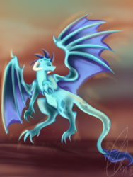 Size: 768x1024 | Tagged: safe, artist:llaurm34, princess ember, dragon, g4, gauntlet of fire, eyes closed, female, solo, spread wings