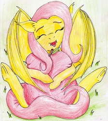 Size: 2441x2736 | Tagged: safe, artist:40kponyguy, derpibooru exclusive, fluttershy, bat pony, pony, g4, 40kponyguy is trying to murder us, apple, cushion, cute, eyes closed, female, flutterbat, high res, race swap, shyabates, shyabetes, solo, traditional art, underhoof