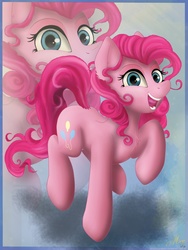 Size: 2479x3295 | Tagged: safe, artist:meze-diapason, pinkie pie, g4, female, high res, open mouth, raised hoof, signature, solo, zoom layer