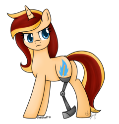 Size: 2500x2601 | Tagged: safe, artist:chelseaz123, oc, oc only, cyborg, pony, amputee, angry, butt, female, high res, plot, prosthetic limb, prosthetics, solo