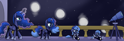 Size: 2300x766 | Tagged: safe, artist:skitter, princess luna, pony, g4, age regression, baby, baby pony, cute, diaper, faded cutie mark, filly, foal, lunabetes, pacifier, transformation, transformation sequence, woona