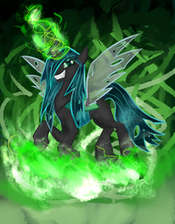 Size: 2900x3700 | Tagged: safe, artist:flamepone, queen chrysalis, changeling, changeling queen, g4, female, grin, high res, magic, smiling, solo