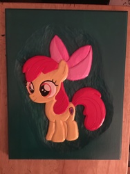 Size: 1024x1365 | Tagged: safe, artist:spikefiremane, apple bloom, g4, cutie mark, female, solo, the cmc's cutie marks, traditional art, woodwork