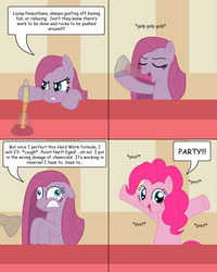 Size: 900x1125 | Tagged: safe, artist:gameboysage, pinkie pie, earth pony, pony, g4, comic, dialogue, dr jekyll and mr hyde, female, mare, pinkamena diane pie, potion, solo
