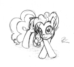 Size: 1624x1464 | Tagged: safe, artist:leadhooves, pinkie pie, earth pony, pony, g4, female, mare, monochrome, solo, traditional art