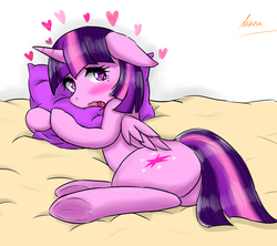 Size: 1800x1600 | Tagged: safe, artist:kanaowo, twilight sparkle, alicorn, pony, g4, blushing, female, heart, heart eyes, pillow, solo, twilight sparkle (alicorn), underhoof, wingding eyes