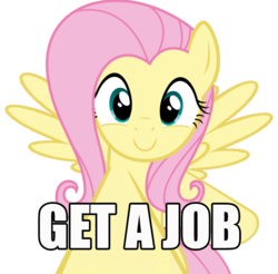 Size: 761x749 | Tagged: safe, fluttershy, flutter brutter, g4, boop, female, get a job, image macro, looking at you, meme, simple background, solo, transparent background, vector