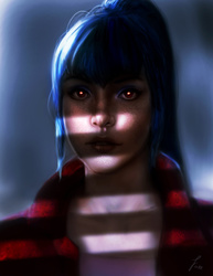 Size: 800x1035 | Tagged: safe, artist:lockdevil, sonata dusk, human, g4, female, freckles, glowing eyes, humanized, solo