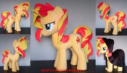 Size: 1024x587 | Tagged: safe, artist:agatrix, sunset shimmer, pony, unicorn, g4, cloak, clothes, irl, photo, plushie, solo