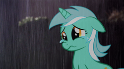 Size: 494x274 | Tagged: safe, lyra heartstrings, g4, crying, female, rain, sad, sad lyra meme, solo