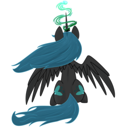 Size: 1250x1250 | Tagged: safe, artist:lunar-march, queen chrysalis, alicorn, pony, g4, alicornified, both cutie marks, female, ponified, queen chrysalicorn, race swap, rear view, simple background, sitting, solo, spread wings, transparent background
