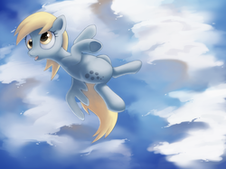 Size: 968x723 | Tagged: safe, artist:hydro-king, derpy hooves, pegasus, pony, g4, cloud, female, flying, mare, solo
