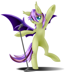 Size: 1000x1000 | Tagged: safe, artist:sweettots, bat pony, pony, bipedal, microphone, simple background, solo, transparent background
