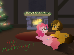 Size: 3264x2448 | Tagged: safe, artist:treblesketchofficial, cheese sandwich, pinkie pie, g4, female, fireplace, high res, male, ship:cheesepie, shipping, straight