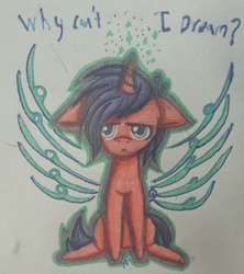 Size: 1078x1215 | Tagged: artist needed, safe, oc, oc only, oc:crestfallen, pony, unicorn, sad, solo, traditional art