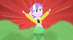 Size: 1280x714 | Tagged: safe, screencap, diamond tiara, human, equestria girls, g4, my little pony equestria girls: rainbow rocks, battle of the bands, boots, clothes, female, jewelry, raised arms, shoes, solo, tiara