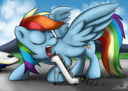Size: 1200x848 | Tagged: safe, artist:made-in-donuts, rainbow dash, human, pegasus, pony, airplane dash, comments locked down, escalator, eyes closed, female, fetish, giant pegasus, giant pony, giant rainbow dash, giantess, imminent vore, it's a trap, kids, macro, mare, mega/giant rainbow dash, open mouth, people, plane, ponies eating humans, preddash, remake, signature, spread wings, wat