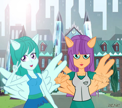 Size: 949x841 | Tagged: safe, artist:dieart77, cold forecast, ginger owlseye, equestria girls, g4, background human, clothes, commission, ponied up