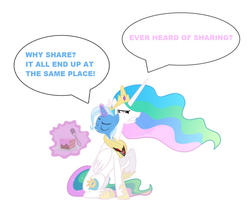 Size: 846x745 | Tagged: safe, artist:theunknowenone1, princess celestia, trixie, pony, unicorn, g4, cake, cakelestia, conjoined, engrish, female, food, fusion, lesbian, mare, shipping, trixlestia, trixlestia(fusion), two heads, wat, we have become one, what has magic done
