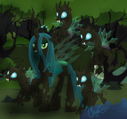 Size: 1600x1500 | Tagged: dead source, safe, artist:dr-whiskey, queen chrysalis, changeling, g4, bedroom eyes, grin, looking at you, open mouth, raised hoof, smiling