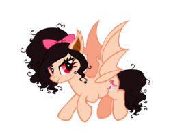 Size: 1196x976 | Tagged: safe, artist:obeliskgirljohanny, oc, oc only, oc:cereza, bat pony, pony, vampire, vampire fruit bat, base used, bow, cutie mark, fangs, hair bow, looking at you, messy mane, solo