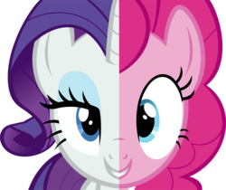 Size: 3000x2515 | Tagged: safe, artist:bluetech, pinkie pie, rarity, g4, spice up your life, .svg available, duality, female, high res, inkscape, it's gonna work, simple background, solo, split screen, transparent background, vector, we have become one
