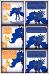 Size: 3254x4837 | Tagged: safe, artist:gutovi, applejack, princess luna, pony, comic:why me!?, g4, comic, dream, dreamscape, high res, ye olde butcherede englishe