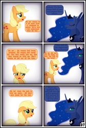 Size: 3254x4837 | Tagged: safe, artist:gutovi, applejack, princess luna, pony, comic:why me!?, g4, comic, dream, dreamscape, high res, this will not end well