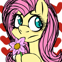 Size: 540x540 | Tagged: safe, artist:apple-jazzy, fluttershy, g4, bags under eyes, cute, female, flower, shyabetes, solo, wingding eyes