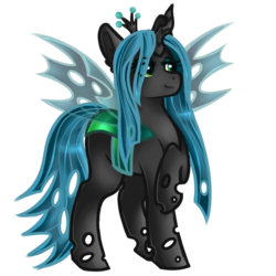 Size: 3600x3600 | Tagged: safe, artist:blocksy-art, queen chrysalis, changeling, changeling queen, g4, crown, female, high res, jewelry, raised hoof, regalia, smiling, solo, transparent wings, wings