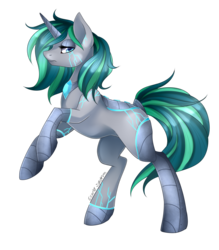 Size: 1752x2000 | Tagged: safe, artist:scarlet-spectrum, oc, oc only, cyborg, concave belly, lidded eyes, signature, simple background, solo, transparent background